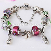 New 2015 fashion jewelry handmade charm murano glass beads silver chain bracelet